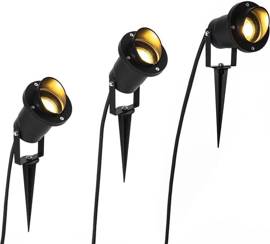 QAZQA done Moderne Priklamp | Prikspot buitenlamp 3 lichts L 13 cm Zwart Buitenverlichting