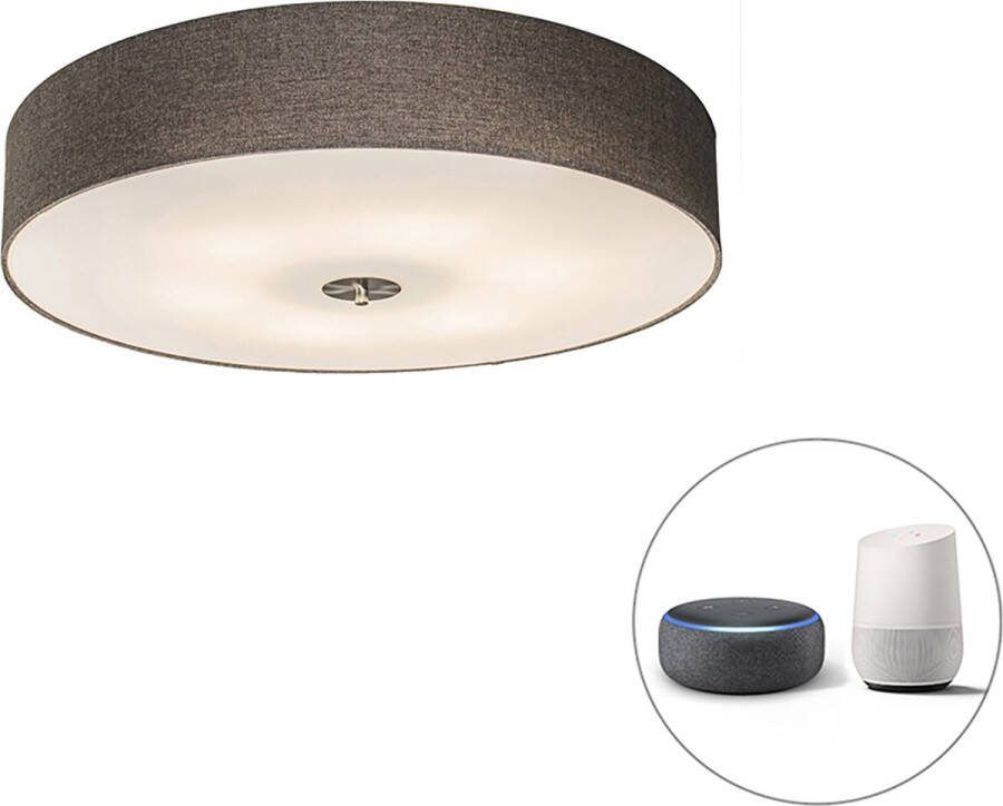 QAZQA drum jute Moderne Dimbare LED Smart Plafondlamp met kap incl. wifi met Dimmer 6 lichts Ø 70 cm Taupe Woonkamer Slaapkamer Keuken