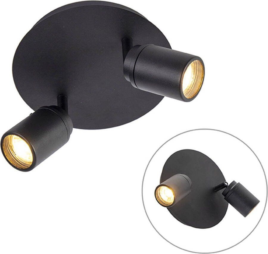 QAZQA ducha Moderne Dimbare LED Plafondlamp met Dimmer voor badkamer 2 lichts Ø 20 cm Zwart