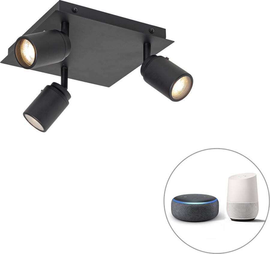 QAZQA ducha Moderne Dimbare LED Smart Plafondspot Spotje Opbouwspot incl. wifi met Dimmer voor badkamer 3 lichts L 23 cm Zwart