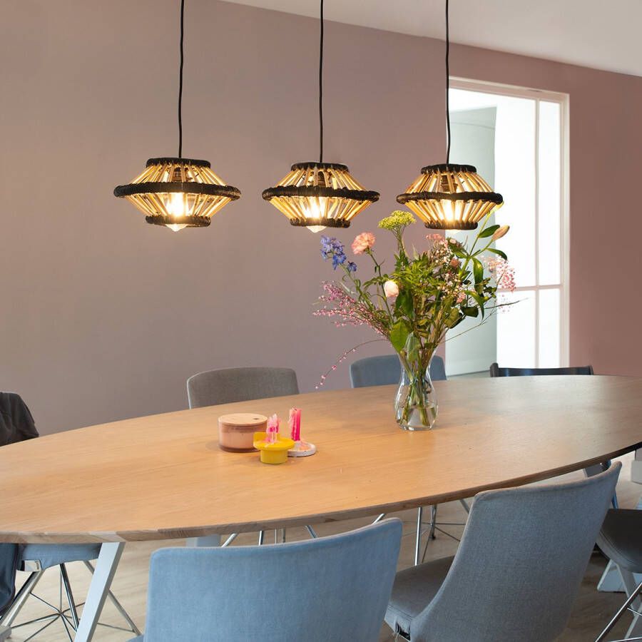 QAZQA evalin Oosterse Hanglamp eettafel voor boven de eettafel in eetkamer 3 lichts L 100 cm Zwart Woonkamer Slaapkamer Keuken