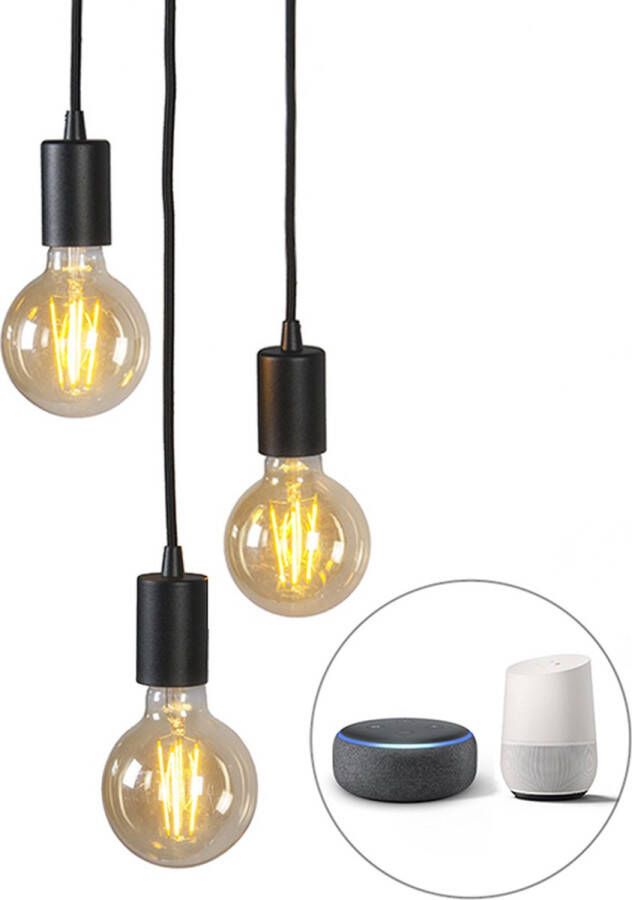 QAZQA facil Design LED Smart Hanglamp incl. wifi 3 lichts Ø 25 cm Zwart Woonkamer Slaapkamer Keuken