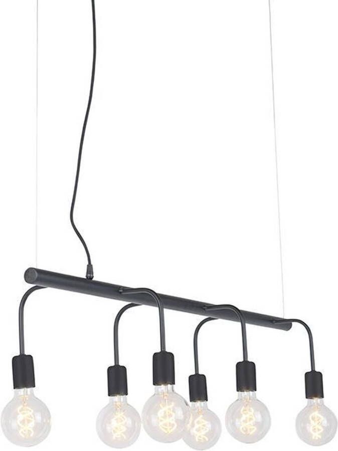 QAZQA facile Moderne Hanglamp voor boven de eettafel in eetkamer 6 lichts L 1000 mm Zwart Woonkamer Slaapkamer Keuken