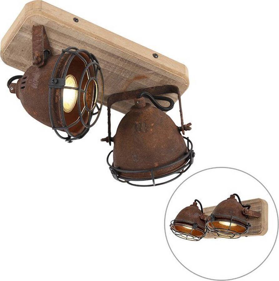 QAZQA gina Industriele LED Smart Plafondspot Spotje Opbouwspot incl. wifi 2 lichts L 29 cm Roestbruin Industrieel Woonkamer Slaapkamer Keuken