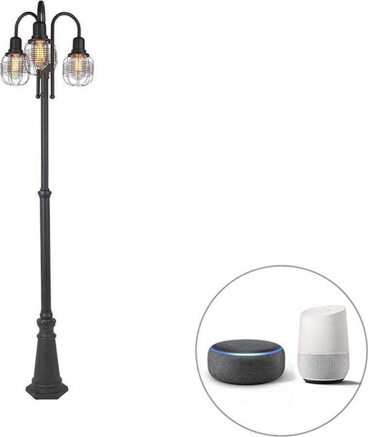 QAZQA guardado Landelijke LED Smart Staande Buitenlamp Staande Lamp voor buiten incl. wifi 3 lichts Ø 55 cm Zwart Buitenverlichting