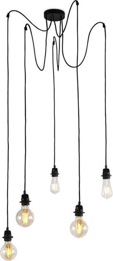 QAZQA Industriële Hanglamp Zwart 5-lichts Cava