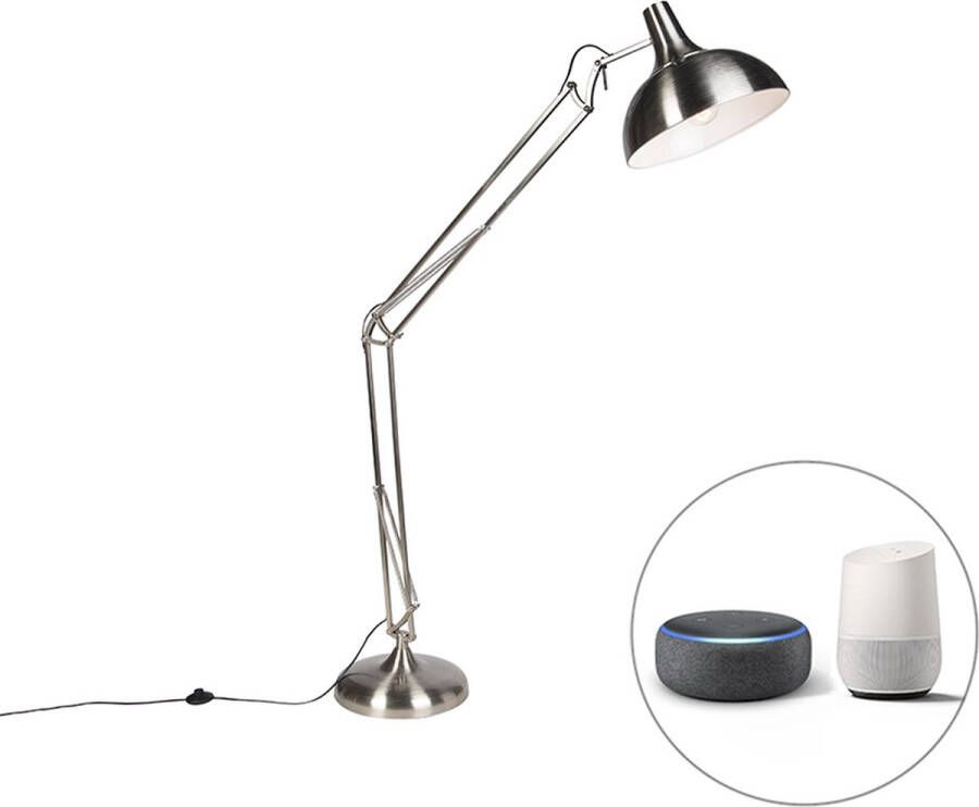 QAZQA 106220 hobby fl Moderne LED Smart Vloerlamp Staande Lamp incl. wifi 1 lichts H 180 cm Staal Woonkamer Slaapkamer