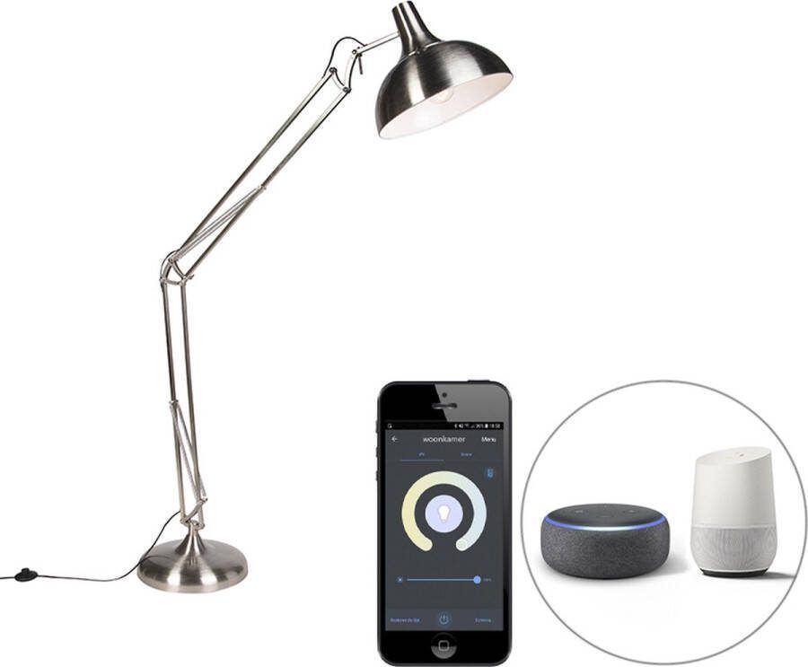 QAZQA hobby fl Moderne LED Smart Vloerlamp Staande Lamp incl. wifi 1 lichts H 180 cm Staal Woonkamer Slaapkamer