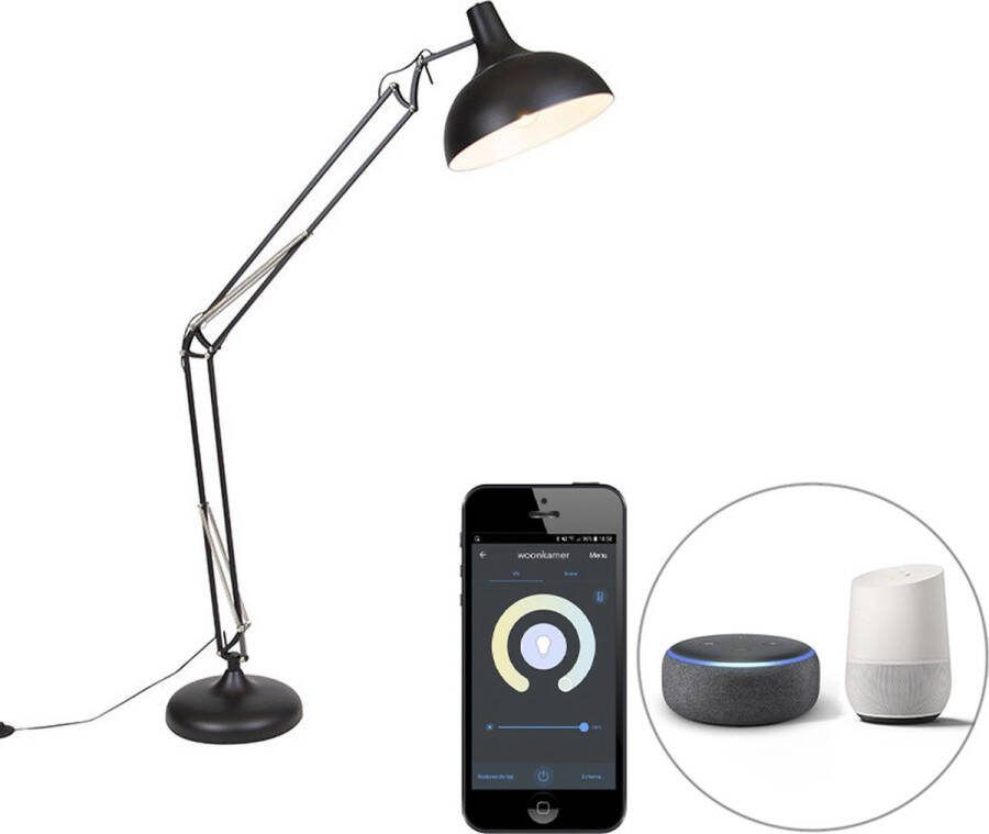 QAZQA hobby fl Retro LED Smart Vloerlamp Staande Lamp incl. wifi 1 lichts H 185 cm Zwart Woonkamer Slaapkamer