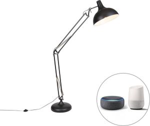 QAZQA hobby fl Retro LED Smart Vloerlamp Staande Lamp incl. wifi 1 lichts H 185 cm Zwart Woonkamer Slaapkamer