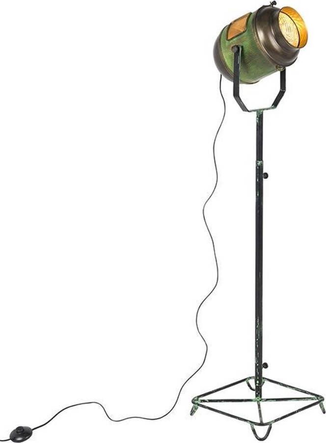 QAZQA Industriële vloerlamp brons met groen 140 cm Byron