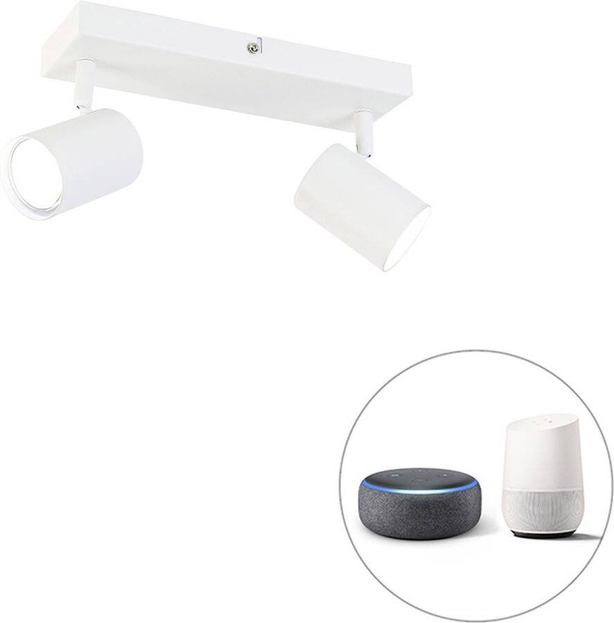 QAZQA jeana Moderne Dimbare LED Smart Plafondspot Spotje Opbouwspot incl. wifi met Dimmer 2 lichts L 26 cm Wit Woonkamer Slaapkamer Keuken
