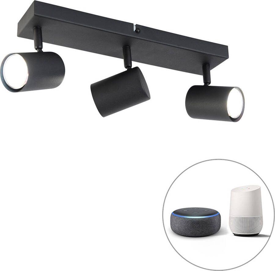 QAZQA jeana Moderne Dimbare LED Smart Plafondspot Spotje Opbouwspot incl. wifi met Dimmer 3 lichts L 35 cm Zwart Woonkamer Slaapkamer
