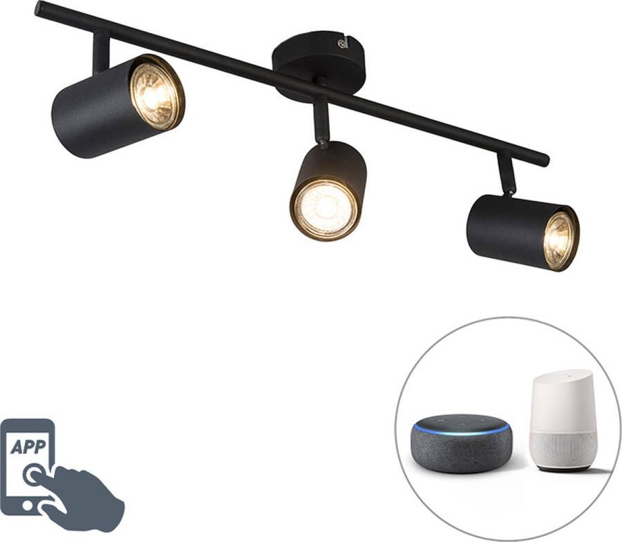 QAZQA jeana Moderne LED Dimbare Smart Plafondspot Spotje Opbouwspot incl. wifi met Dimmer 3 lichts L 53 cm Zwart Woonkamer Slaapkamer Keuken