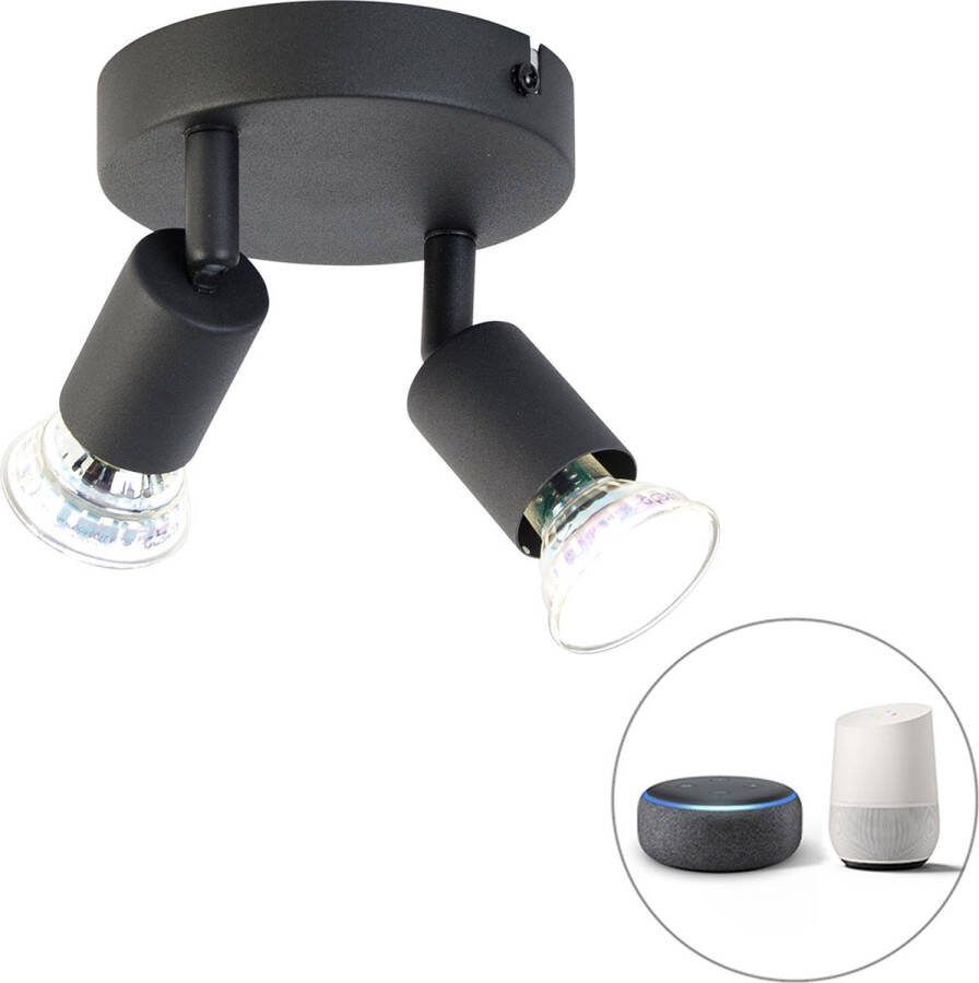QAZQA jeany Moderne Dimbare LED Smart Wand en Plafondspot Spotje Opbouwspot incl. wifi met Dimmer 2 lichts H 11 cm Zwart Woonkamer Slaapkamer Keuken