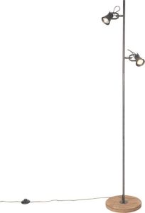 QAZQA jelle Landelijke Vloerlamp Staande Lamp 2 lichts H 155 cm Zwart Woonkamer Slaapkamer Keuken