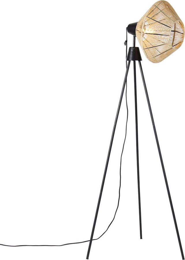 QAZQA jenthe Landelijke Tripod driepoot vloerlamp Staande Lamp 1 lichts H 140 cm Naturel Woonkamer Slaapkamer Keuken