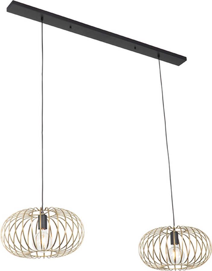 QAZQA johanna Design Hanglamp voor boven de eettafel in eetkamer 2 lichts L 1200 mm Goud messing Woonkamer Slaapkamer Keuken