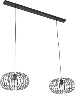 QAZQA johanna Design Hanglamp voor boven de eettafel in eetkamer 2 lichts L 1200 mm Zwart Woonkamer Slaapkamer Keuken