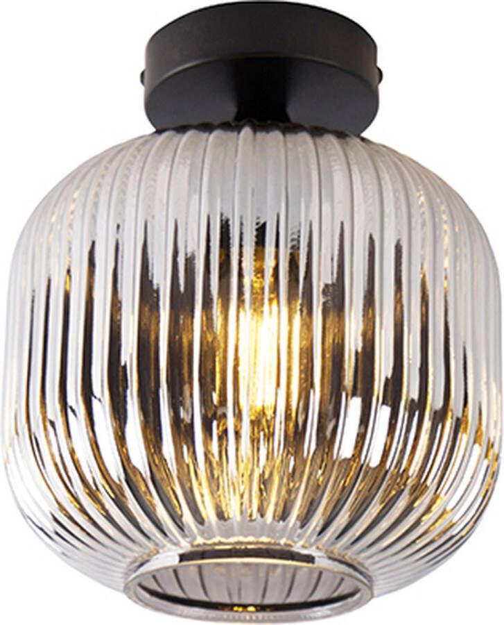 QAZQA karel Art Deco Plafondlamp 1 lichts Ø 200 mm Zwart Woonkamer Slaapkamer Keuken