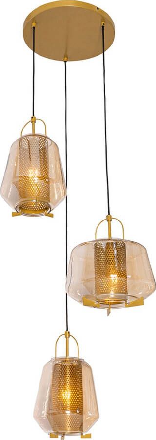 QAZQA kevin Art Deco Hanglamp 3 lichts Ø 55 cm Goud messing Woonkamer Slaapkamer Keuken