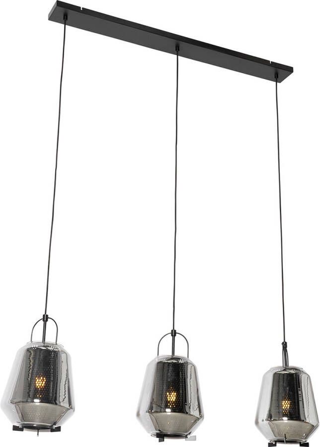 QAZQA kevin Art Deco Hanglamp eettafel voor boven de eettafel in eetkamer 3 lichts L 120 cm Grijs Woonkamer Slaapkamer Keuken