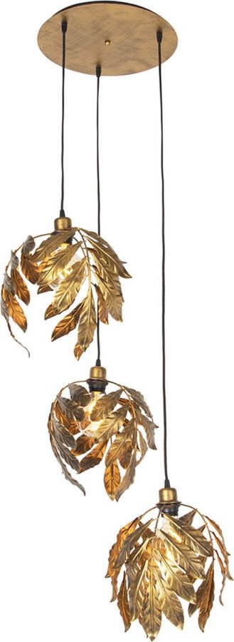 QAZQA linden Klassieke Hanglamp 3 lichts Ø 35 cm Goud messing Woonkamer Slaapkamer Keuken