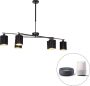 QAZQA lofty Moderne Dimbare LED Smart Hanglamp met kap incl. wifi met Dimmer voor boven de eettafel in eetkamer 6 lichts L 101 cm Zwart Woonkamer Slaapkamer Keuken - Thumbnail 2