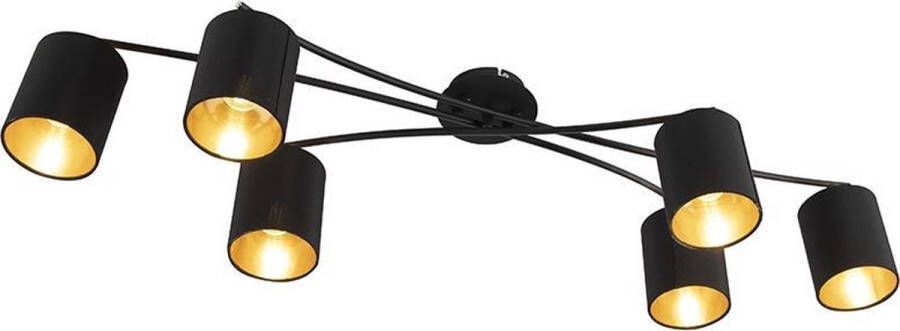 QAZQA lofty Plafondlamp met lampenkap 6 lichts L 1010 mm Zwart