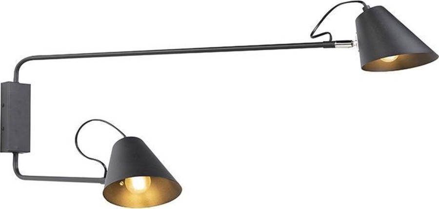 QAZQA Lune wl Retro Wandlamp voor binnen 2 lichts L 900 mm Zwart Woonkamer Slaapkamer