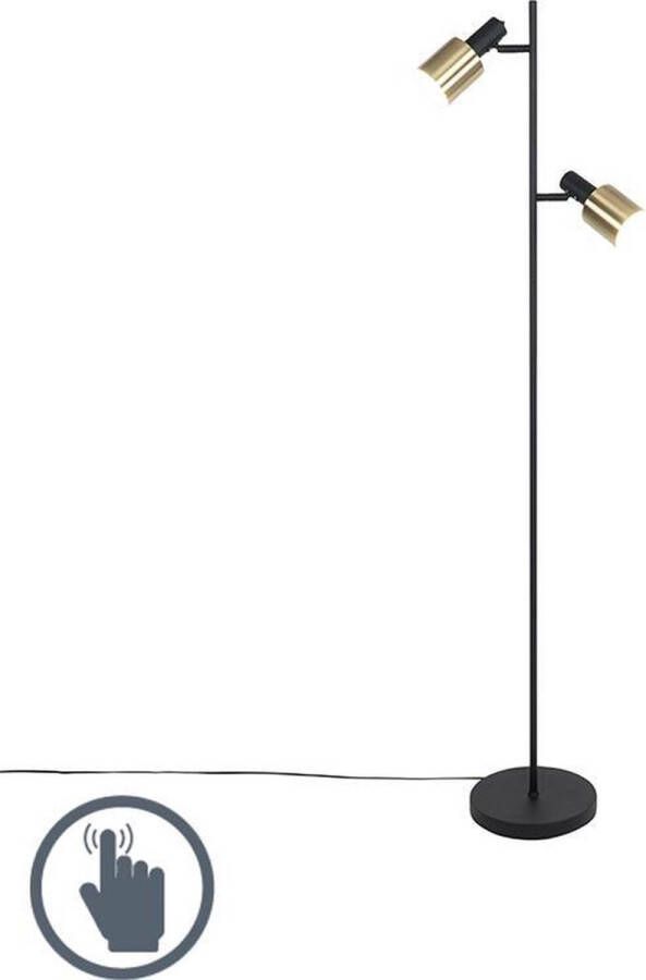 QAZQA Design vloerlamp zwart met goud 2-lichts Stijn