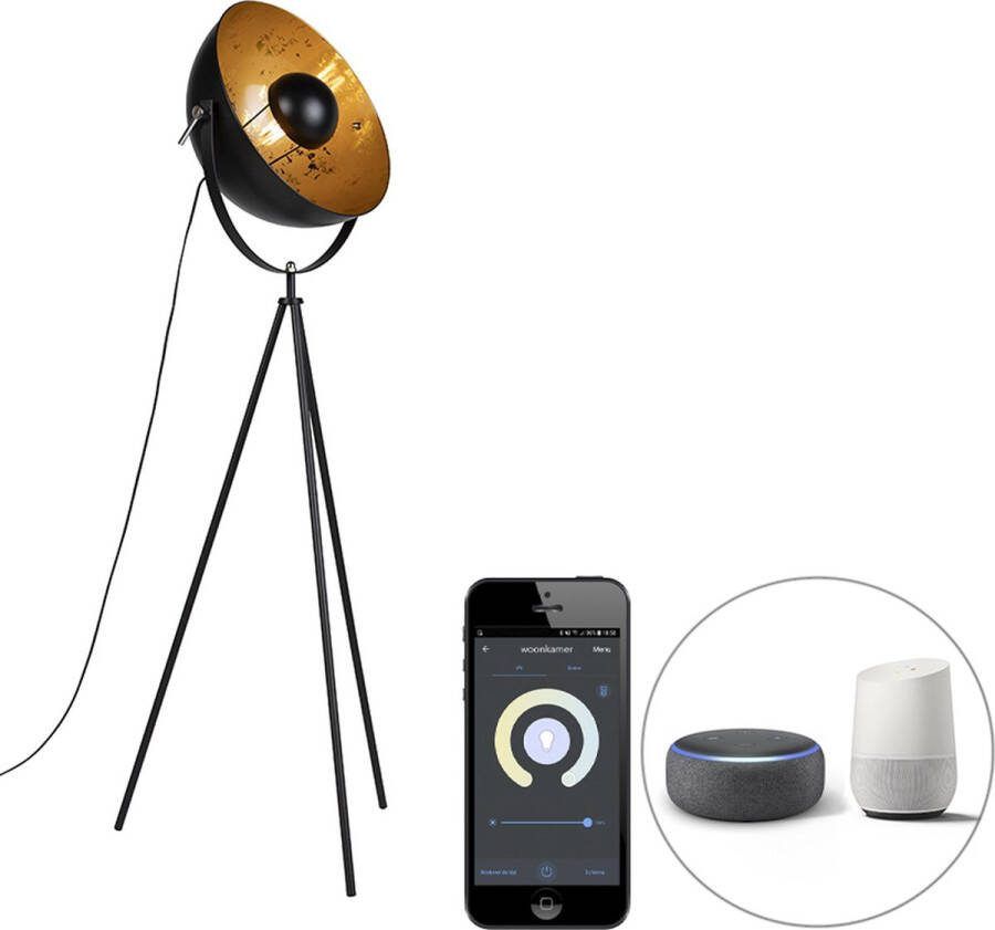 QAZQA magna licht88 Design LED Smart Vloerlamp Staande Lamp incl. wifi 1 lichts H 144 cm Zwart Woonkamer Slaapkamer