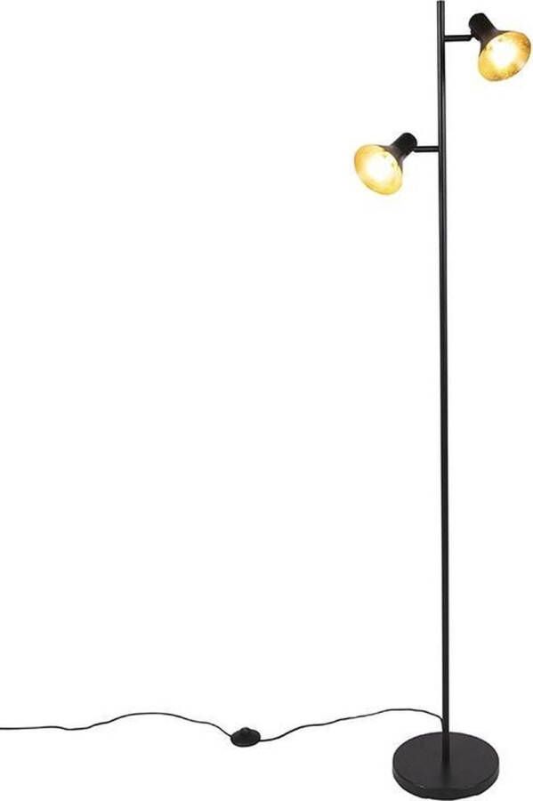 QAZQA Moderne vloerlamp zwart met goud 2-lichts Magno