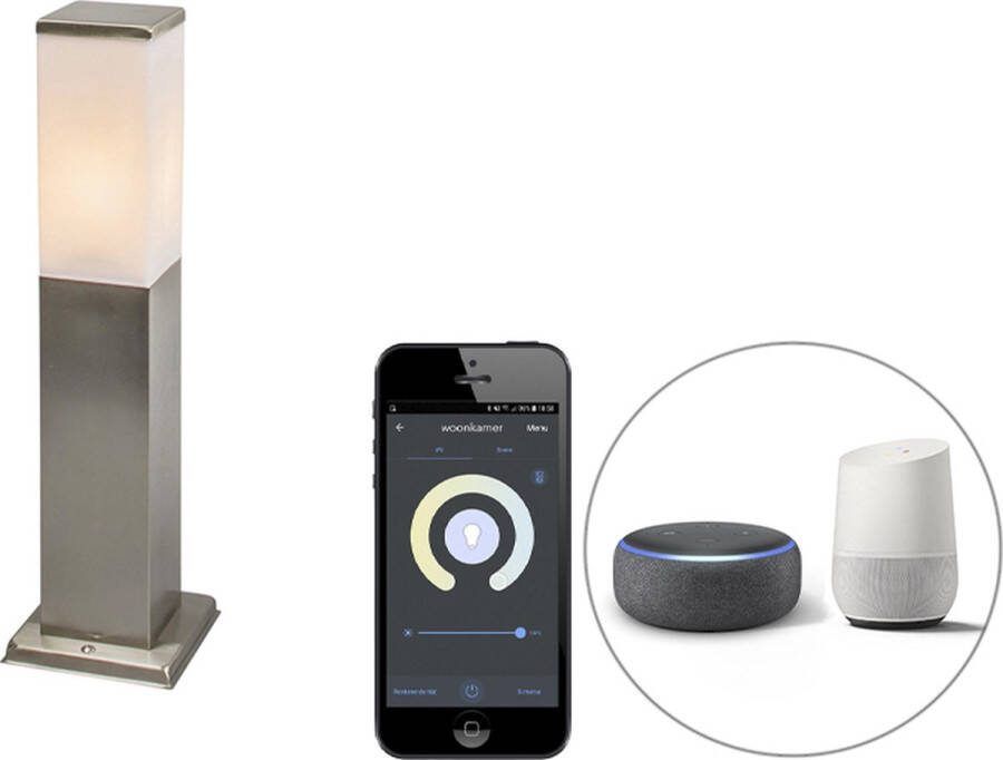 QAZQA malios Moderne Dimbare LED Smart Staande Buitenlamp Staande Lamp voor buiten incl. wifi met Dimmer 1 lichts H 45 cm Staal Buitenverlichting