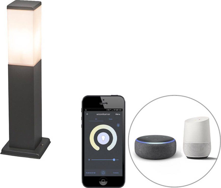 QAZQA malios Moderne Dimbare LED Smart Staande Buitenlamp Staande Lamp voor buiten incl. wifi met Dimmer 1 lichts H 45 cm Donkergrijs Buitenverlichting