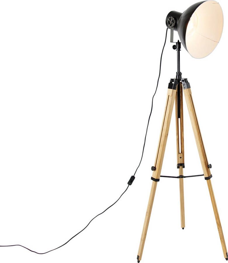 QAZQA mangoes Industriele Tripod driepoot vloerlamp Staande Lamp 1 lichts H 165 cm Zwart Industrieel Woonkamer Slaapkamer Keuken