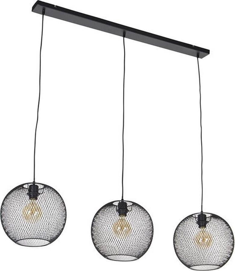 QAZQA mesh_ball Hanglamp eettafel 3 lichts L 120 cm Zwart