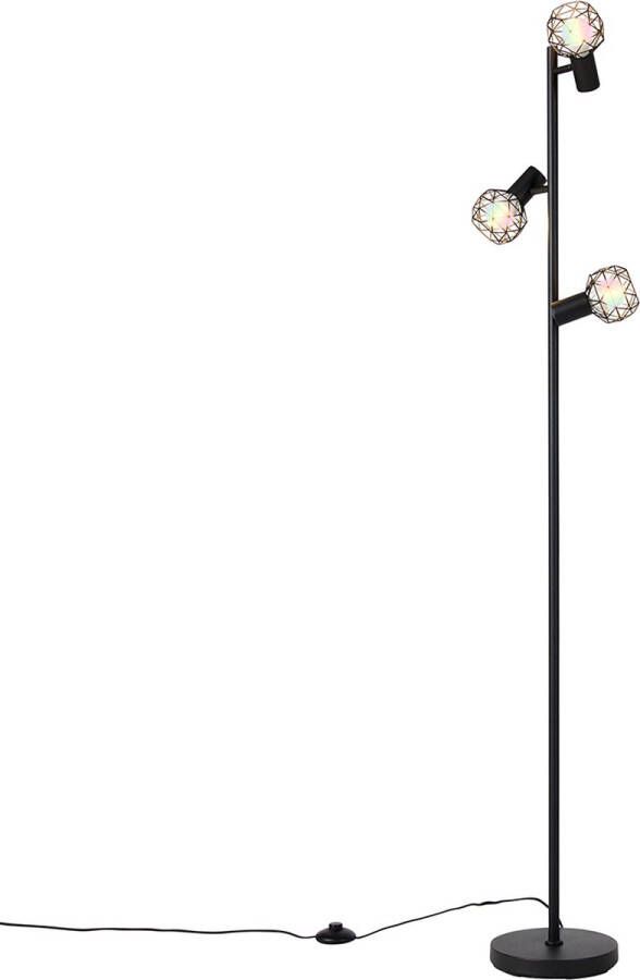 QAZQA mesh Moderne Dimbare LED Smart Vloerlamp Staande Lamp incl. wifi met Dimmer 3 lichts H 150 cm Zwart Woonkamer Slaapkamer Keuken