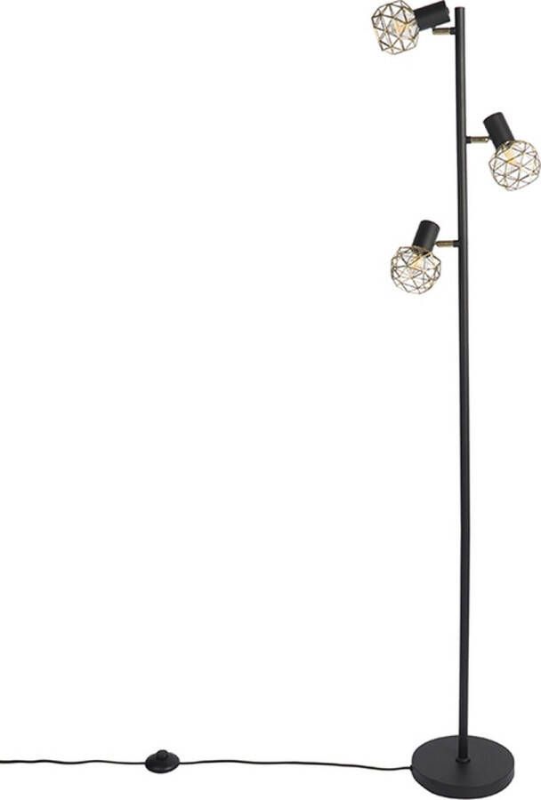 QAZQA mesh Moderne Vloerlamp Staande Lamp 3 lichts H 150 cm Zwart Goud Woonkamer Slaapkamer