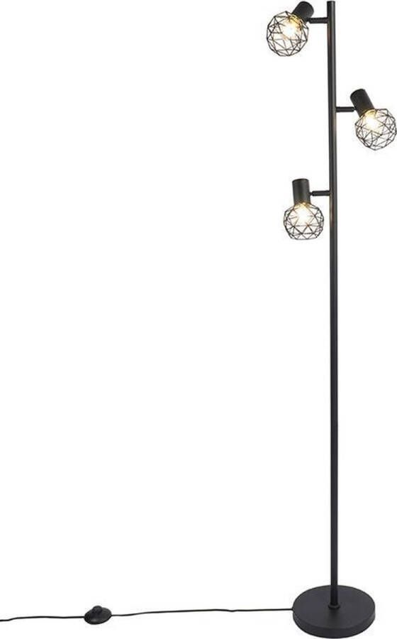 QAZQA mesh Moderne Vloerlamp Staande Lamp 3 lichts H 150 cm Zwart Woonkamer Slaapkamer Keuken