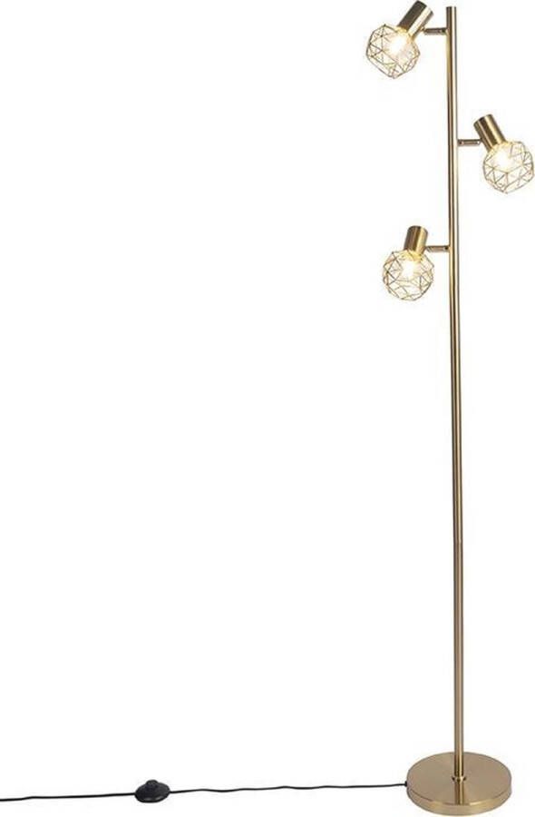 QAZQA Design vloerlamp goud 3-lichts verstelbaar Mesh