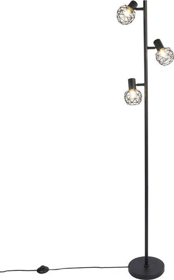 QAZQA mesh Vloerlamp 3 lichts H 150 cm Zwart