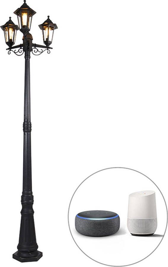 QAZQA new haven Klassieke LED Smart Lantaarn incl. wifi 3 lichts H 216.5 cm Zwart Buitenverlichting