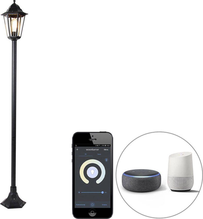 QAZQA new orleans Landelijke Dimbare LED Smart Staande Buitenlamp Staande Lamp voor buiten incl. wifi met Dimmer 1 lichts H 170 cm Zwart Buitenverlichting