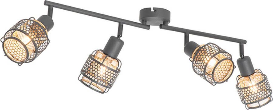 QAZQA noud Design Plafondspot Spotje Opbouwspot 4 lichts L 84.5 cm Zwart Woonkamer Slaapkamer Keuken