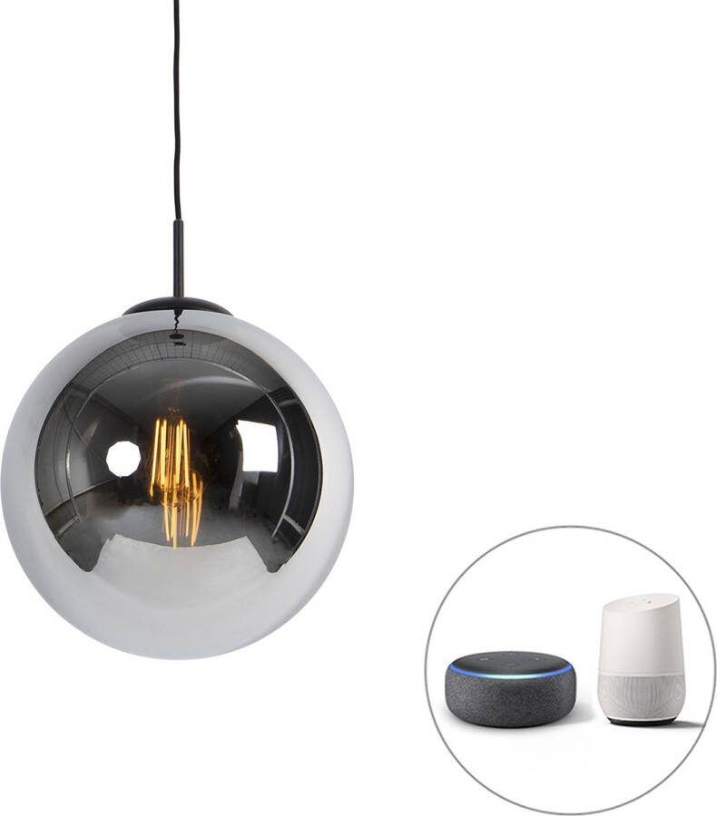 QAZQA pallon Art Deco Dimbare LED Smart Hanglamp incl. wifi met Dimmer 1 lichts Ø 30 cm Chroom Woonkamer Slaapkamer Keuken