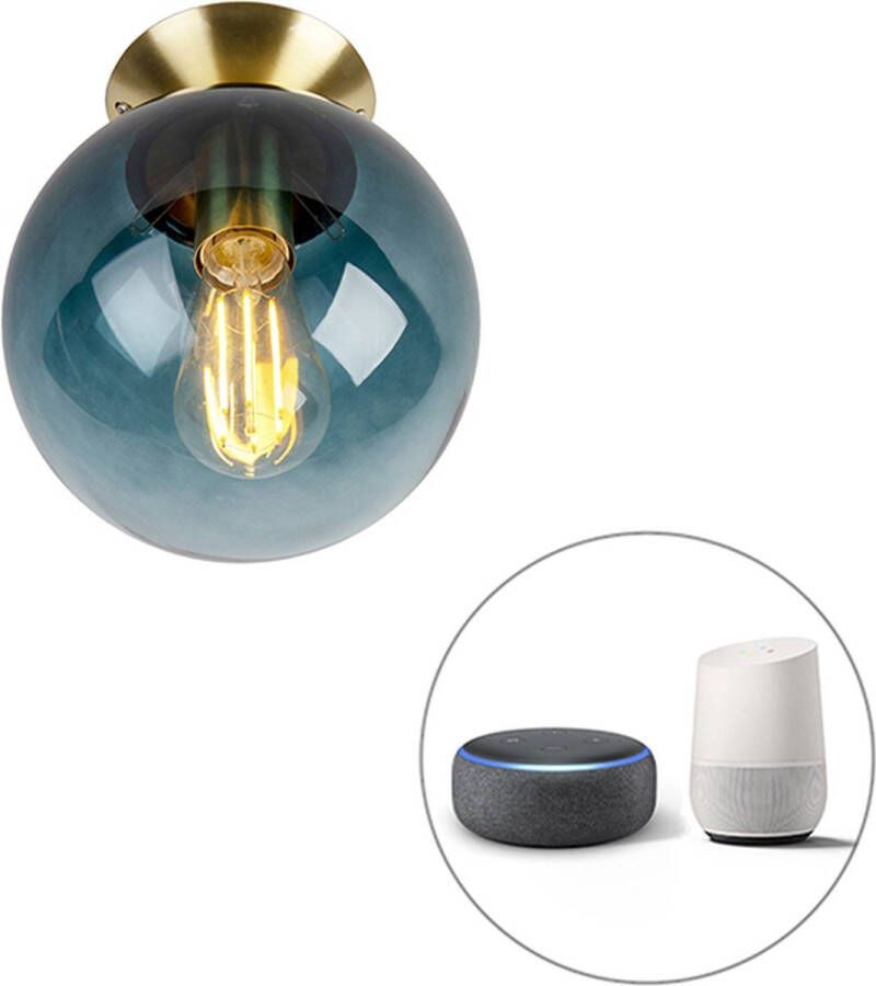 QAZQA pallon Art Deco LED Dimbare Smart Plafondlamp incl. wifi met Dimmer 1 lichts Ø 20 cm Blauw Woonkamer Slaapkamer Keuken