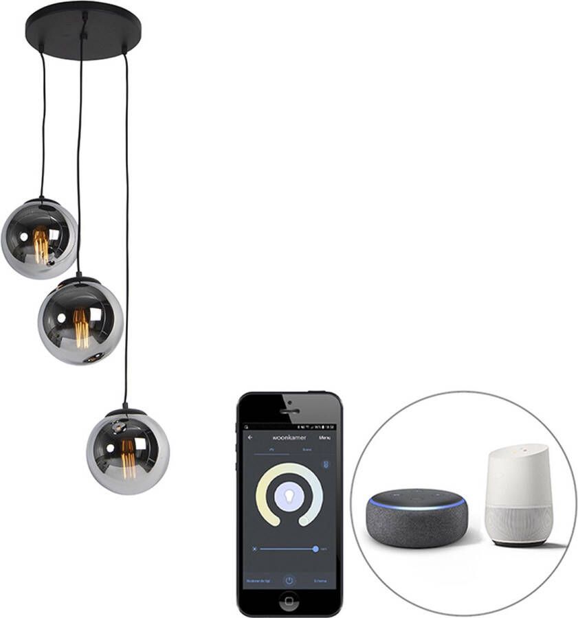 QAZQA pallon Art Deco LED Smart Hanglamp incl. wifi 3 lichts Ø 45 cm Zilver Woonkamer | Slaapkamer | Keuken