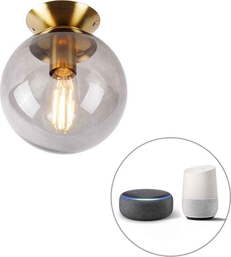 QAZQA pallon Art Deco LED Smart Plafondlamp incl. wifi 1 lichts Ø 20 cm Goud messing Woonkamer Slaapkamer Keuken