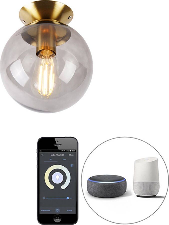 QAZQA 106262 pallon Art Deco LED Smart Plafondlamp incl. wifi 1 lichts Ø 20 cm Goud messing Woonkamer Slaapkamer Keuken